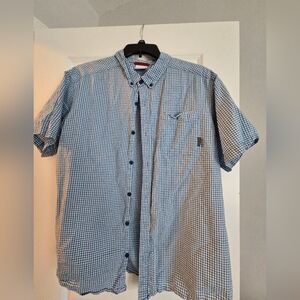 Columbia Regular Fit Men's Blue White Check Short Sleeve Button Down Shirt, XL